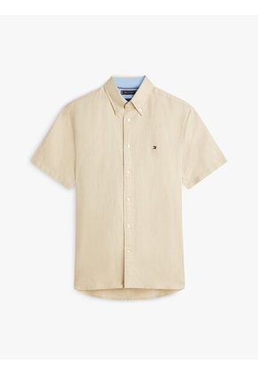 Camisa Beige Lino Solida De Corte Regular Tommy Hilfiger