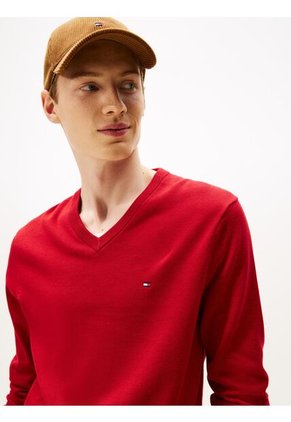 Saco Rojo Con Cuello En V Y Logo Bordado Tommy Hilfiger