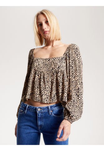 Blusa Multicolor Con Estampado De Leopardo Y Péplum Tommy Jeans Tommy Hilfiger