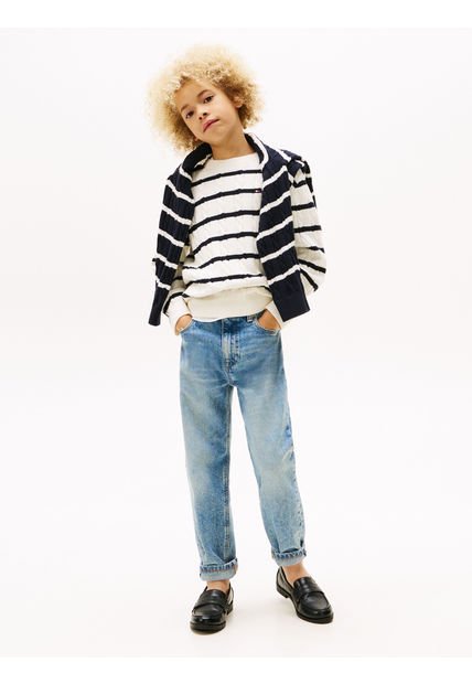 Saco Azul Oscuro Tejido De Punto Trenzado Con Cuello Redondo Tommy Hilfiger