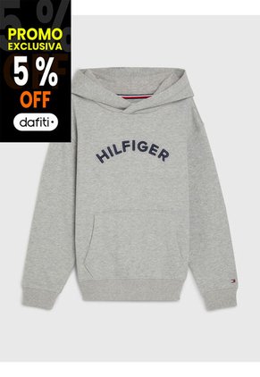 Saco Con Gorro Y Logo Arqueado Niño Gris Tommy Hilfiger