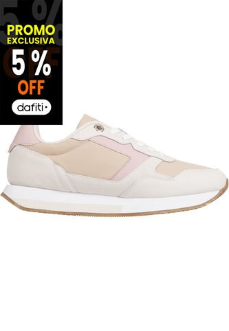 Tenis Para Correr Con Detalles Distintivos Mujer Beige Tommy Hilfiger Tommy Hilfiger