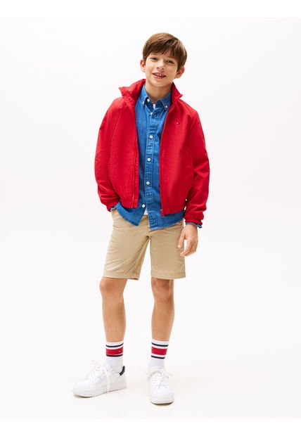 Rompe Rojo Viento Con Capota Y Parche Del Logo Tommy Hilfiger