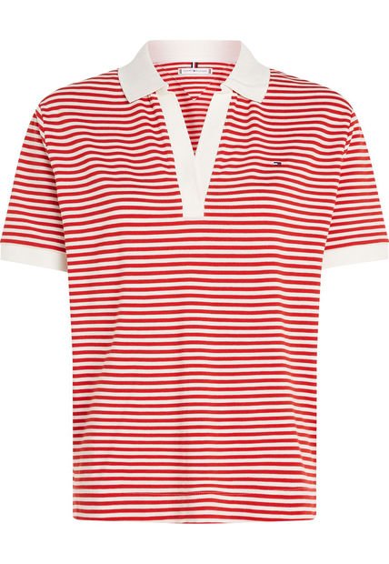 Polo De Rayas Rojas De Corte Amplio Con Tapeta Abierta Tommy Hilfiger