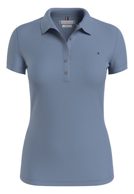 Polo Con Tapeta De Cinco Botones Y Corte Slim Azul Tommy Hilfiger