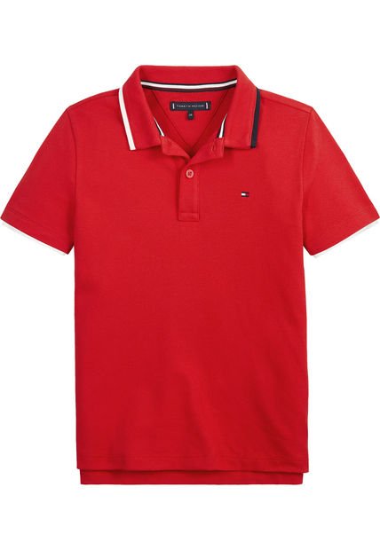 Polo De Corte Regular Con Cuello Ribeteado Niño Rojo Tommy Hilfiger