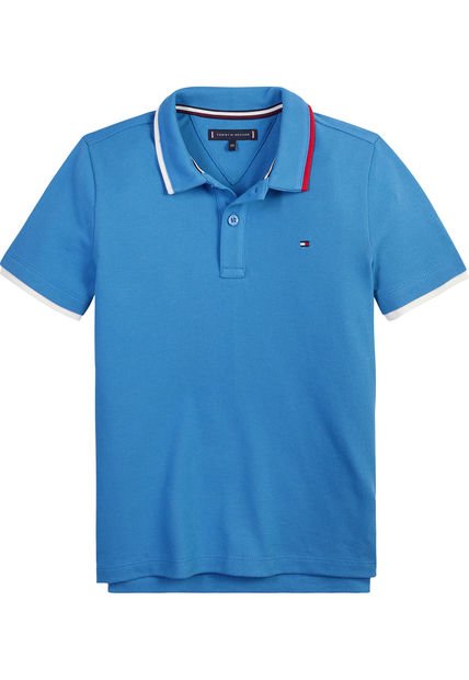 Polo De Corte Regular Con Cuello Ribeteado Niño Azul Tommy Hilfiger