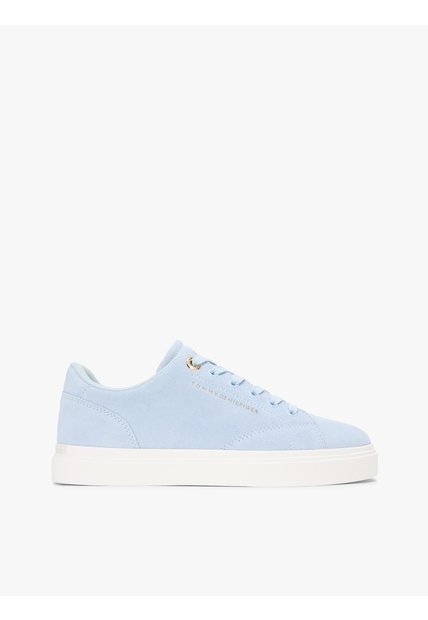 Tenis Celeste De Ante Con Logo Metalizado Tommy Hilfiger