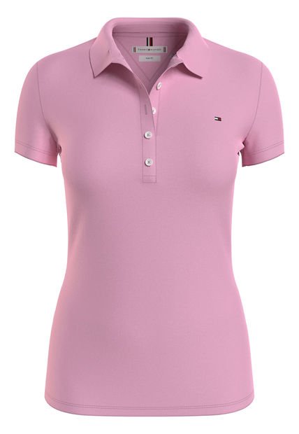 Polo Rosado Con Tapeta De Cinco Botones Y Corte Slim Para Mujer Tommy Hilfiger Mujer Rosa Tommy Hilfiger