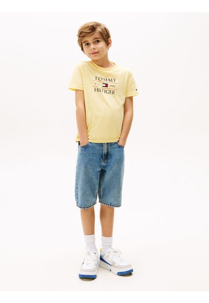Camiseta Amarilla De Cuello Redondo Con Logo Tommy Hilfiger
