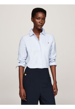 Camisa Celeste De Corte Regular Con Logo Bordado Tommy Hilfiger