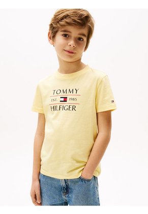 Camiseta Amarilla De Cuello Redondo Con Logo Tommy Hilfiger