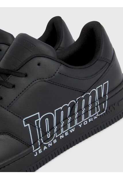 Tenis Cuero Con Logo A Contraste Hombre Negro Tommy Hilfiger