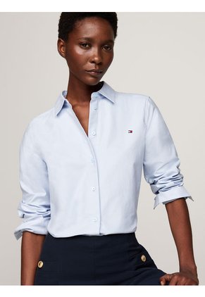 Camisa Celeste De Corte Regular Con Logo Bordado Tommy Hilfiger