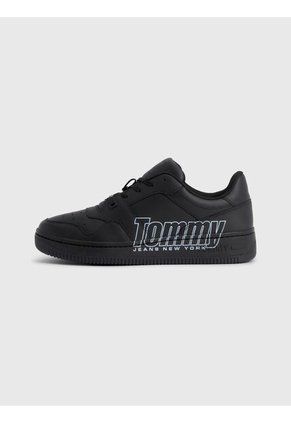 Tenis Cuero Con Logo A Contraste Hombre Negro Tommy Hilfiger