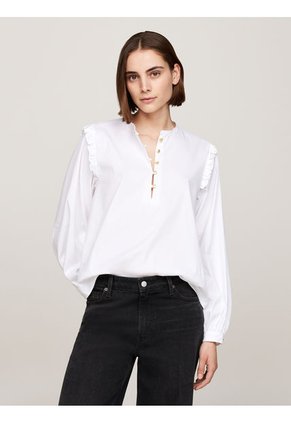 Blusa Blanca De Corte Amplio Con Volantes Tommy Hilfiger