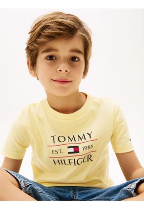 Camiseta Amarilla De Cuello Redondo Con Logo Tommy Hilfiger