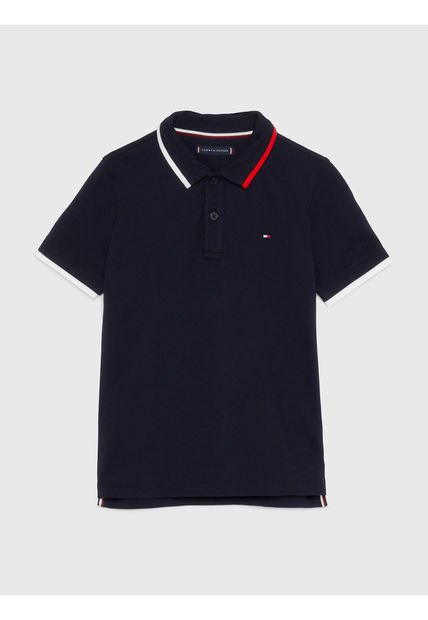 Polo De Corte Regular Con Cuello Ribeteado Niño Azul Tommy Hilfiger