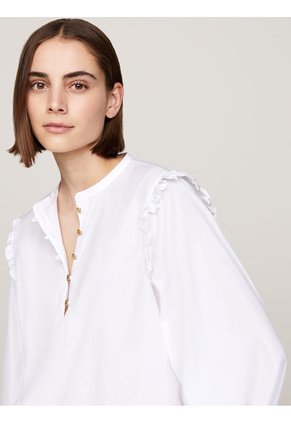 Blusa Blanca De Corte Amplio Con Volantes Tommy Hilfiger
