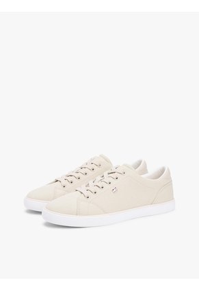 Tenis Beige De Diseño Bajo En Lona Tommy Hilfiger