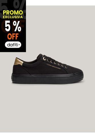 Tenis Negro De Lona Con Talón Metalizado Tommy Hilfiger Tommy Hilfiger