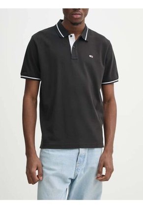 Polo Negro De Corte Regular Con Logo Tommy Jeans