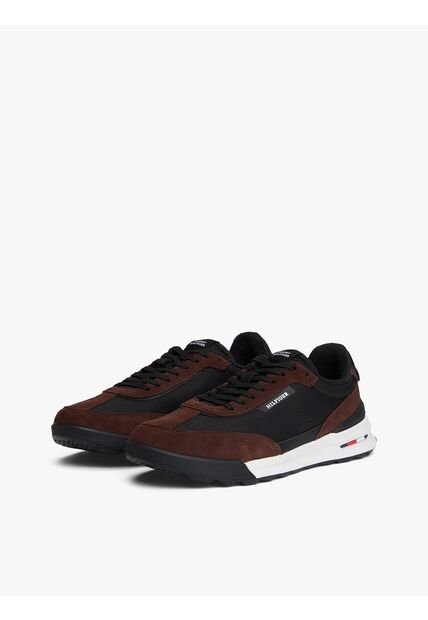 Tenis Negro Retro Dentadas En Mezcla De Ante Tommy Hilfiger