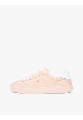Tenis Beige De Cuero Con Monograma Metalizado Tommy Hilfiger
