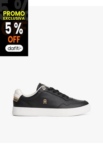 Tenis Negro En Cuero Con Monograma TH Tommy Hilfiger Tommy Hilfiger