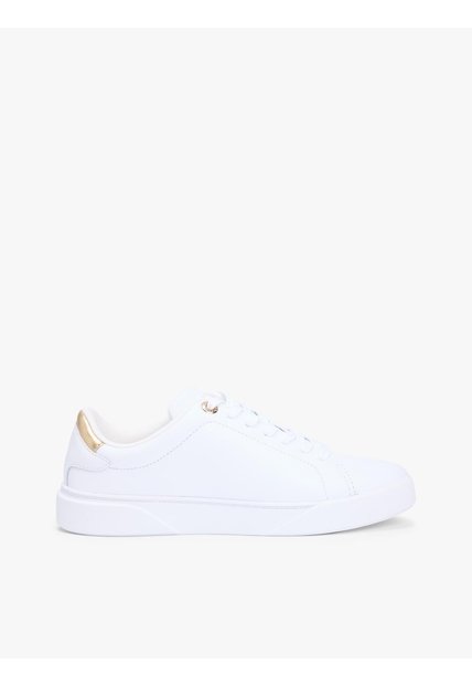 Tenis Blanco De Cuero Con Insignia Del Logo Tommy Hilfiger