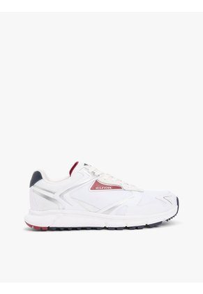 Tenis Blanco Con Mezcla De Texturas Y Logo Tommy Hilfiger