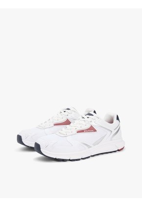 Tenis Blanco Con Mezcla De Texturas Y Logo Tommy Hilfiger