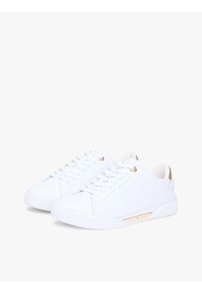 Tenis Blanco De Cuero Con Insignia Del Logo Tommy Hilfiger