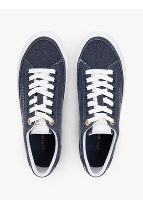 Tenis Azul Marino De Lona Lavada Con Plataforma Tommy Hilfiger