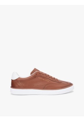 Tenis Marrón De Cuero Con Logo Metalizado Tommy Hilfiger