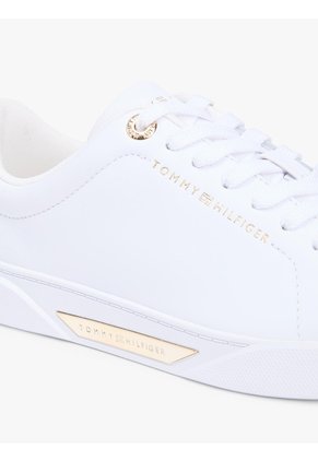 Tenis Blanco De Cuero Con Insignia Del Logo Tommy Hilfiger