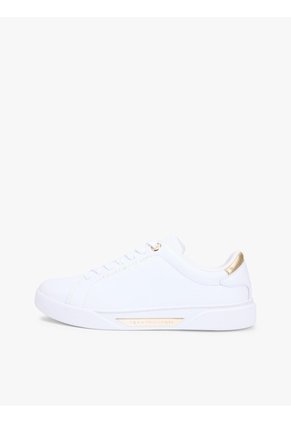 Tenis Blanco De Cuero Con Insignia Del Logo Tommy Hilfiger
