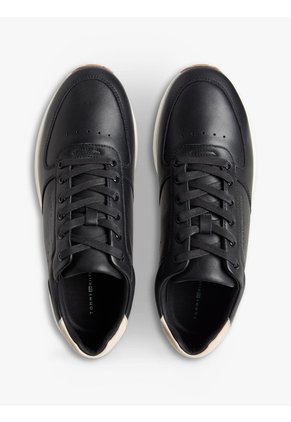 Tenis Negro De Cuero Con Logo En Bajo Relieve Tommy Hilfiger