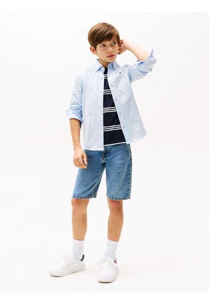 Camisa Celeste De Corte Regular En Piqué Tommy Hilfiger