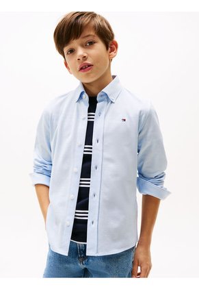 Camisa Celeste De Corte Regular En Piqué Tommy Hilfiger