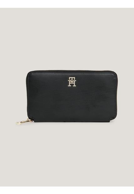 Billetera Negra Iconic Grande Con Cremallera Tommy Hilfiger