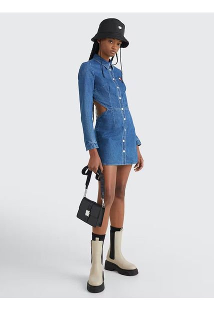 Vestido Vaquero Camisero Con Cintura Ajustada Mujer Azul Tommy Jeans