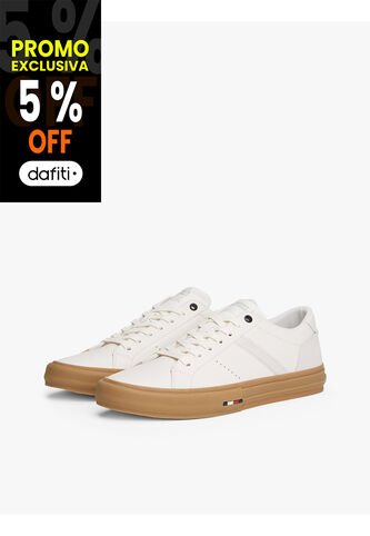 Tenis Blanco De Cuero Con Mezcla De Texturas Tommy Hilfiger Tommy Hilfiger