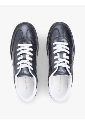 Tenis Negro De Cuero Con Monograma Metalizado Tommy Hilfiger