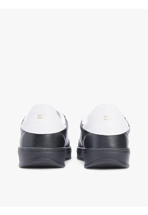 Tenis Negro De Cuero Con Monograma Metalizado Tommy Hilfiger
