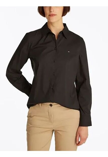 Camisa Negra De Popelín De Corte Regular Tommy Hilfiger