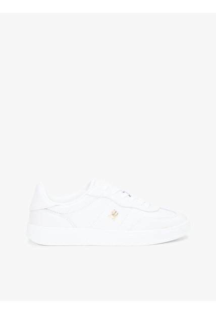 Tenis Blanco De Cuero Con Monograma Metalizado Tommy Hilfiger