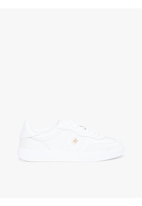Tenis Blanco De Cuero Con Monograma Metalizado Tommy Hilfiger