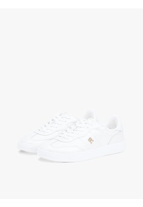 Tenis Blanco De Cuero Con Monograma Metalizado Tommy Hilfiger