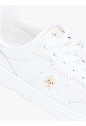 Tenis Blanco De Cuero Con Monograma Metalizado Tommy Hilfiger